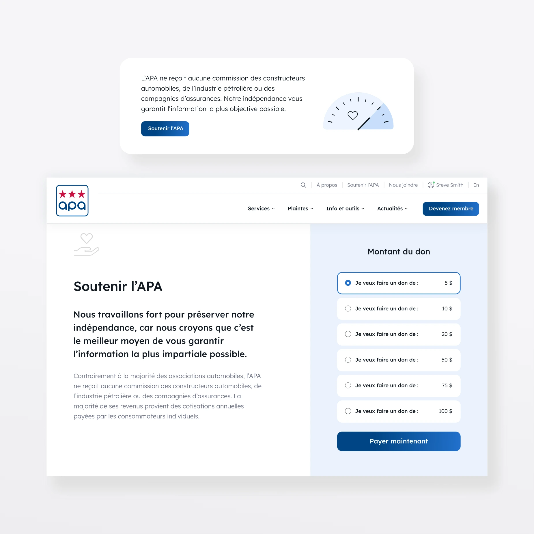 Écran affichant la page du site web de l